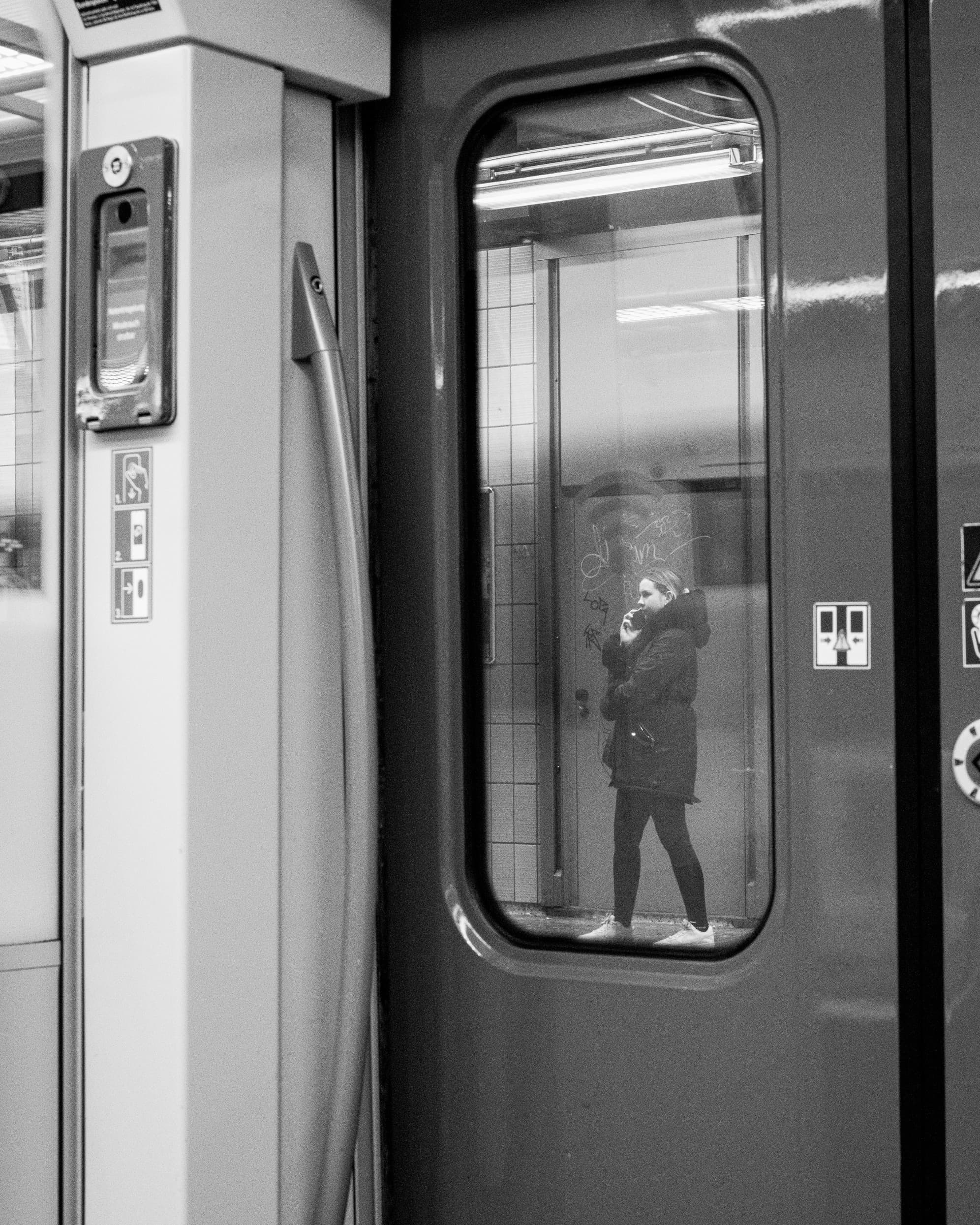 Observation through a train door - in the window.