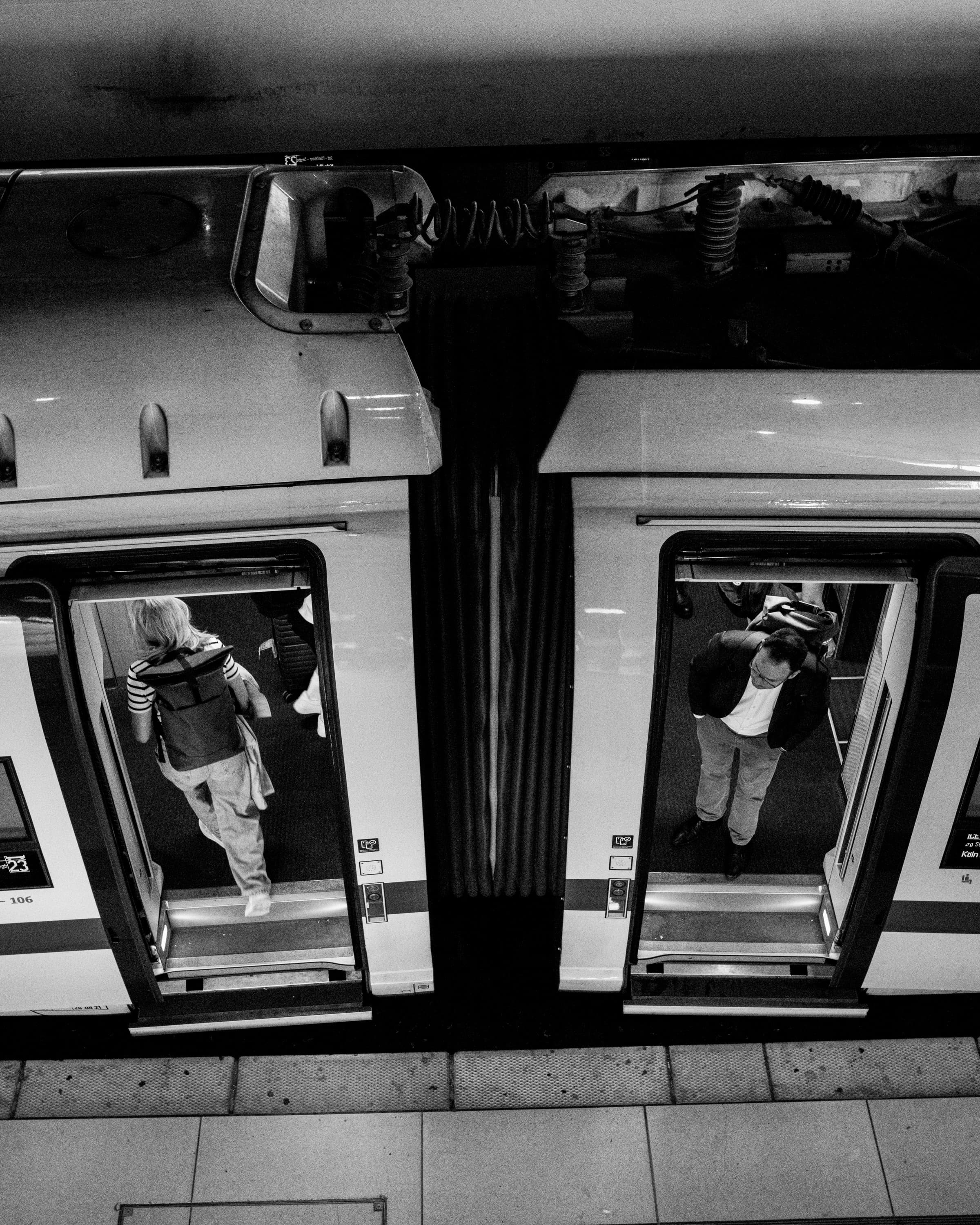 Between boarding and leaving - between doors.