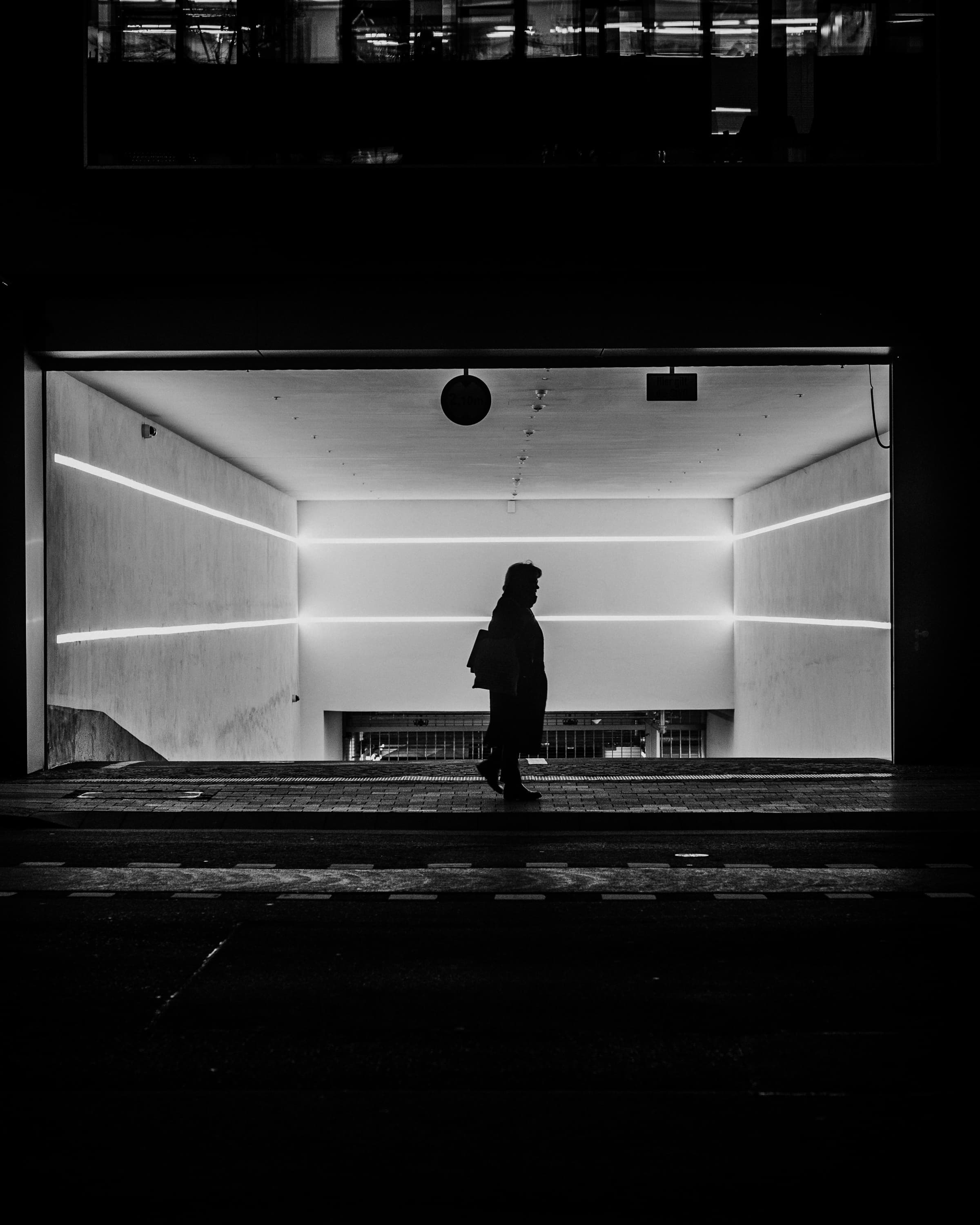 Single silhouette in the light field - briefly held.